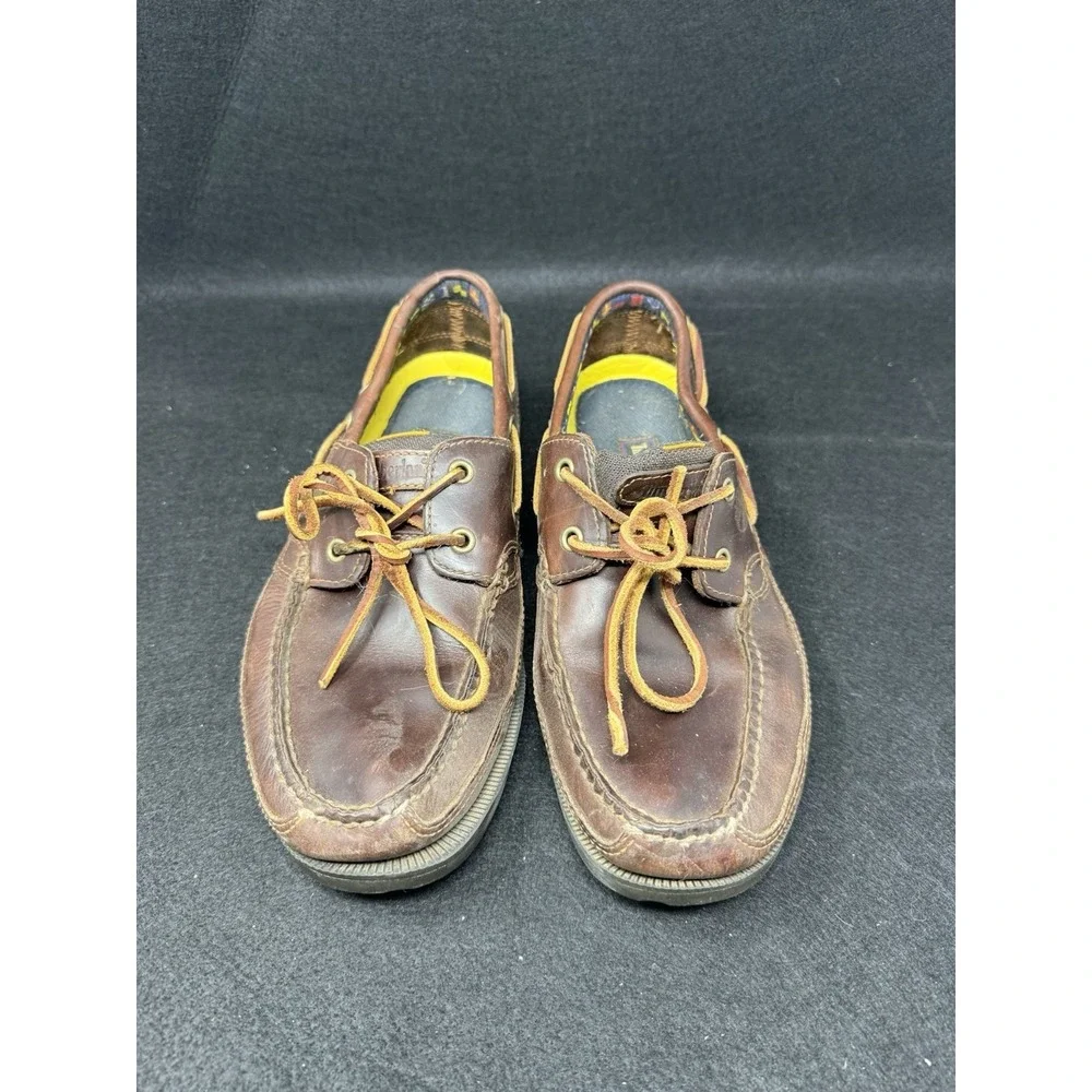 Timberland Brown Leather Boat Shoes Mens 9 Lace Up Moc Toe Casual Deck Loafers